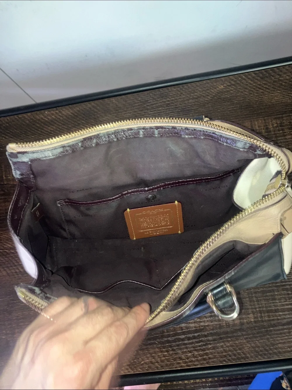 Coach Two-Tone Leather Satchel in Black and Beige